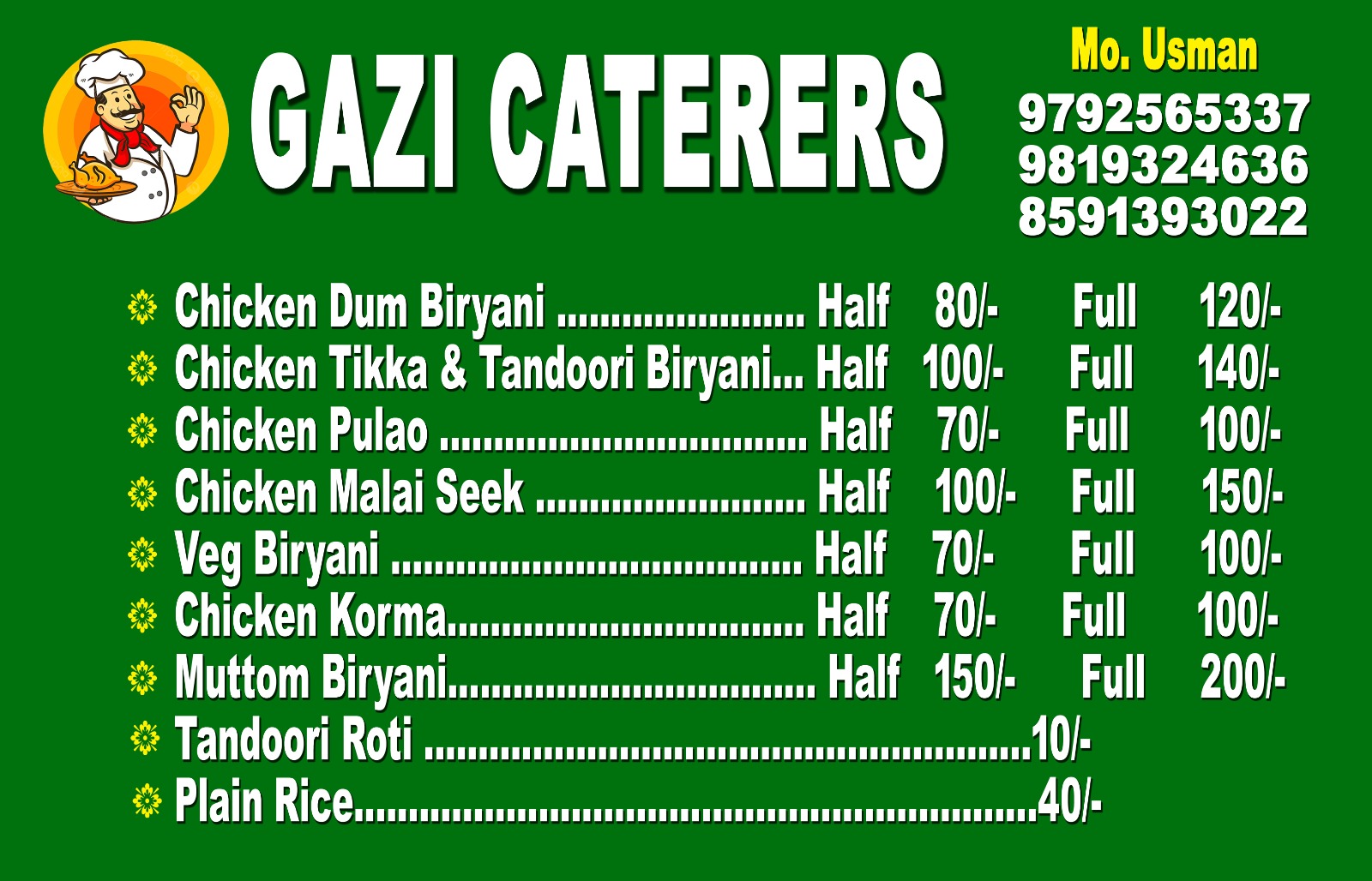 Gazi Caterers menu card 2